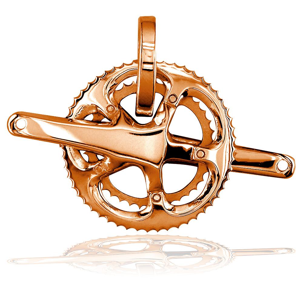 Extra Large Bicycle Crank Pendant, Bike Sprocket Wheel in 18k Pink, Rose Gold