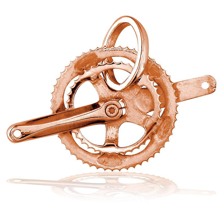 Extra Large Bicycle Crank Pendant, Bike Sprocket Wheel in 14K Pink, Rose Gold