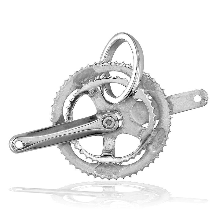 Extra Large Bicycle Crank Pendant, Bike Sprocket Wheel in 18k White Gold