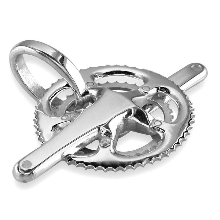 Extra Large Bicycle Crank Pendant, Bike Sprocket Wheel in Sterling Silver