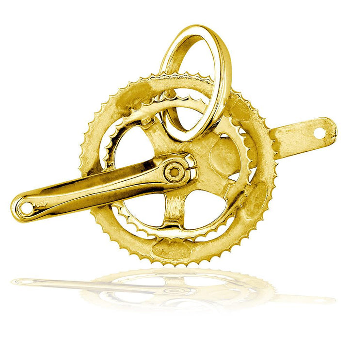 Extra Large Bicycle Crank Pendant, Bike Sprocket Wheel in 14K Yellow Gold