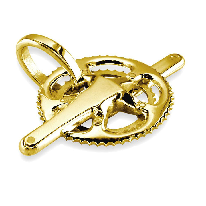Extra Large Bicycle Crank Pendant, Bike Sprocket Wheel in 14K Yellow Gold