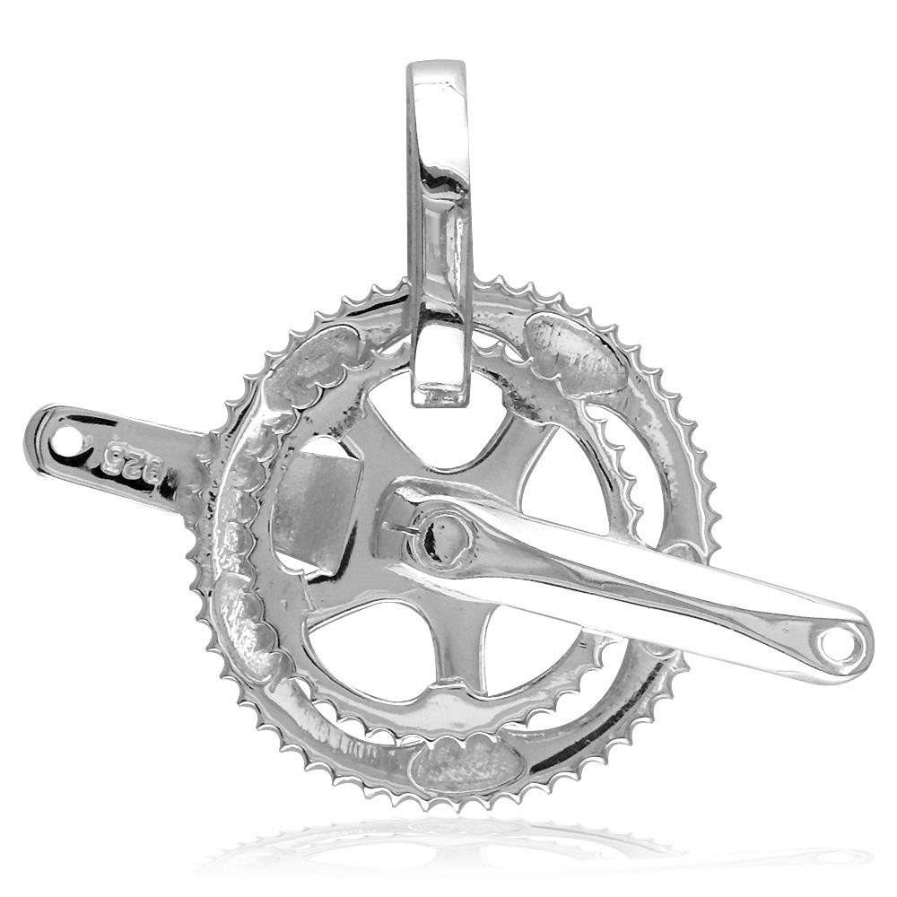 Large Bicycle Crank Pendant, Bike Sprocket Wheel in 14K White Gold