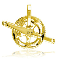 Large Bicycle Crank Pendant, Bike Sprocket Wheel in 18k Yellow Gold