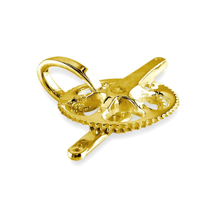 Large Bicycle Crank Pendant, Bike Sprocket Wheel in 14K Yellow Gold