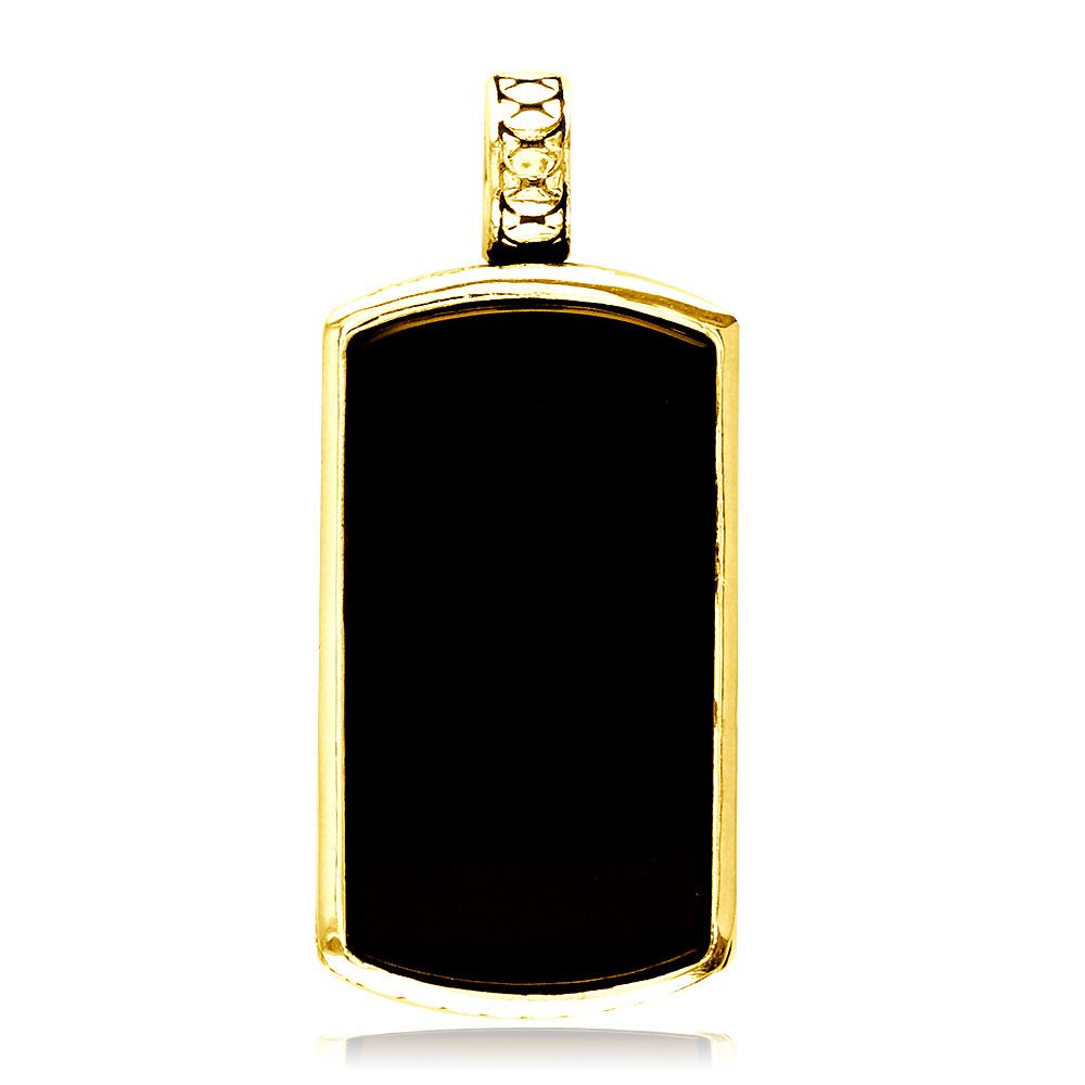 Reversible Black Onyx and Python Reptile Texture Dog Tag Pendant in 18K Yellow gold