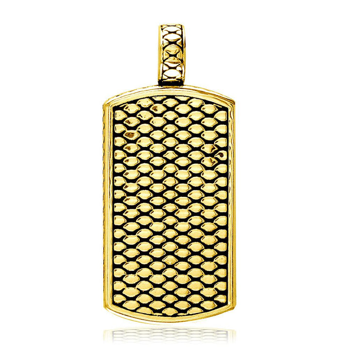 Reversible Black Onyx and Python Reptile Texture Dog Tag Pendant in 18K Yellow gold