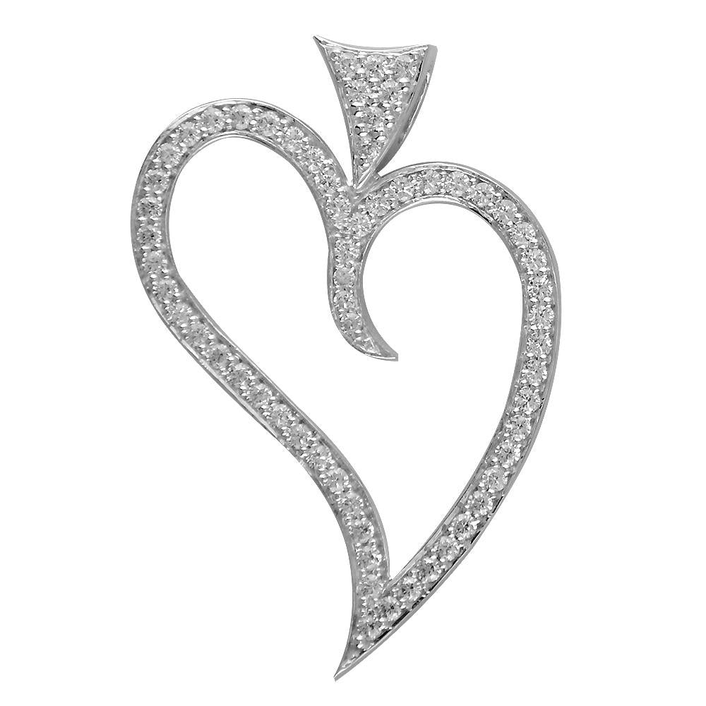 Large Heart Pendant with Cubic Zirconias in Sterling Silver