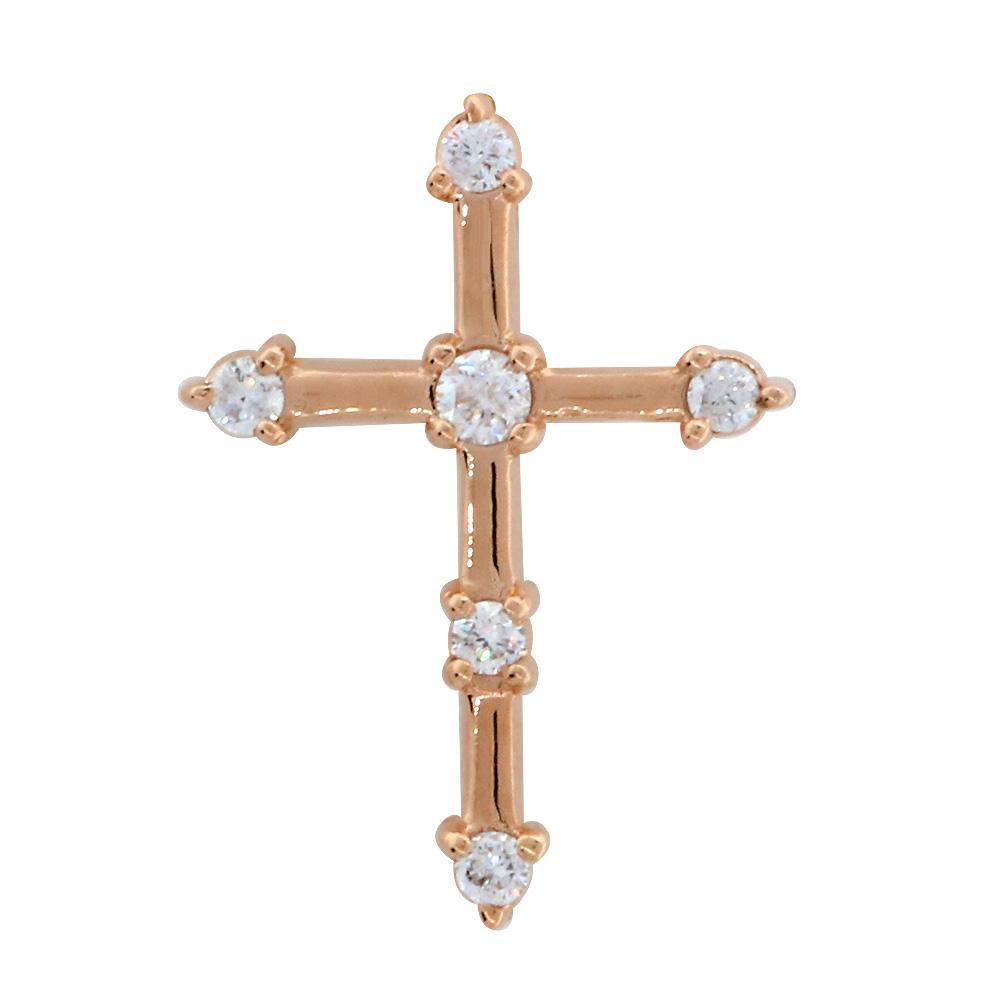 Diamond Cross with Gold Bars, 0.15CT in 14K Pink, Rose Gold