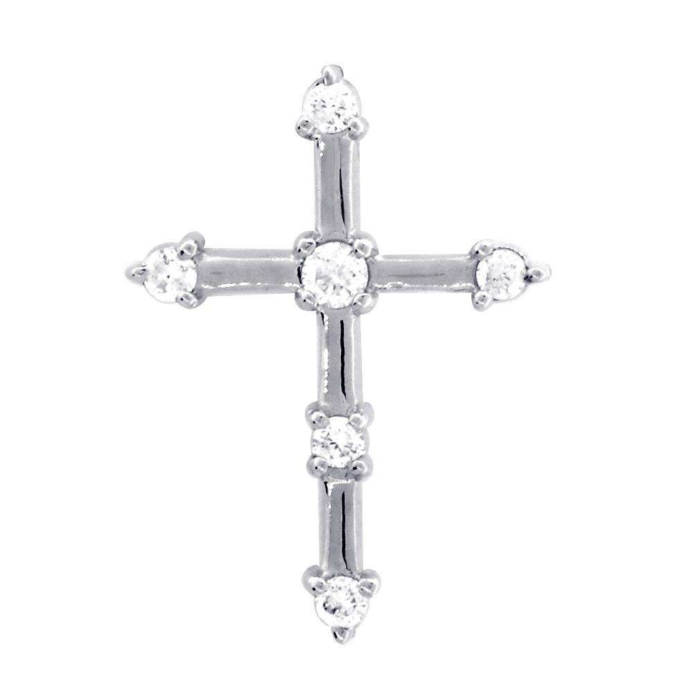 Diamond Cross with Gold Bars, 0.15CT in 18K White gold