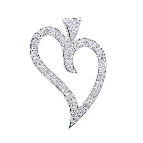 25mm Open Diamond Heart Pendant, 0.29CT in 14K White Gold