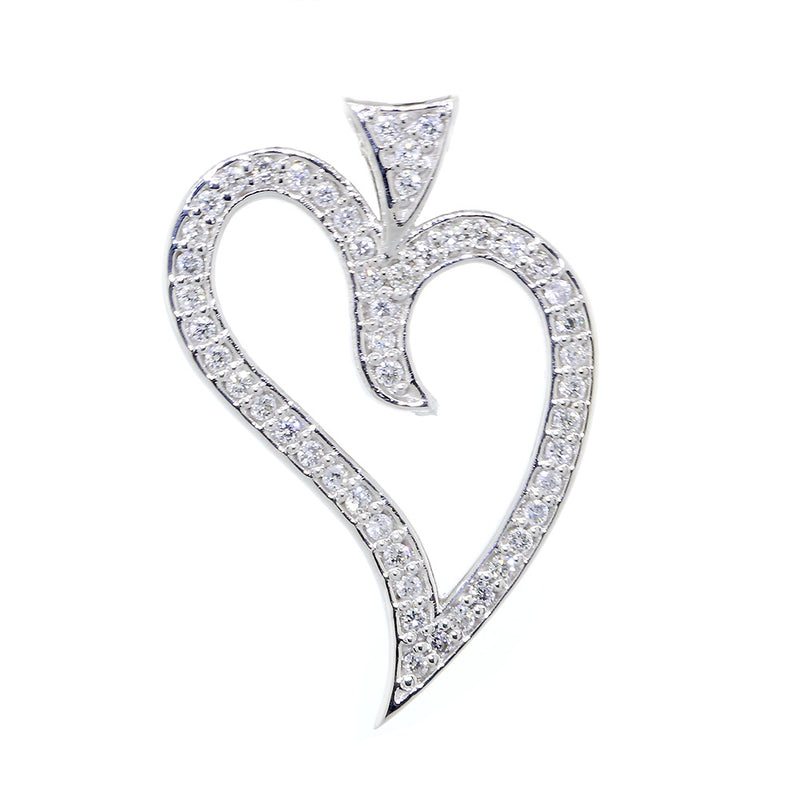 25mm Open Diamond Heart Pendant, 0.29CT in 14K White Gold