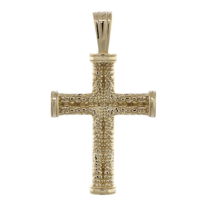 Solid Exotic Texture Cross Pendant in 14k Yellow Gold