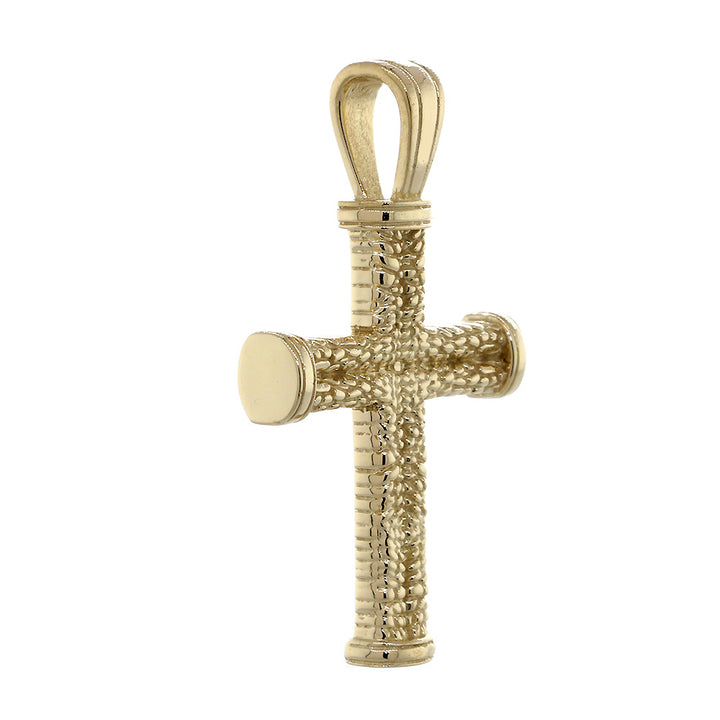 Solid Exotic Texture Cross Pendant in 14k Yellow Gold