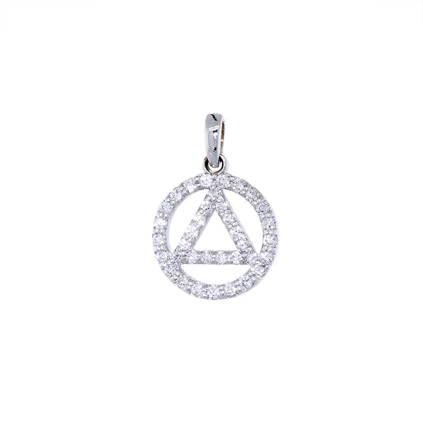 10mm Diamond Alcoholics Anonymous AA Sobriety Pendant, 0.20CT in 14k White Gold