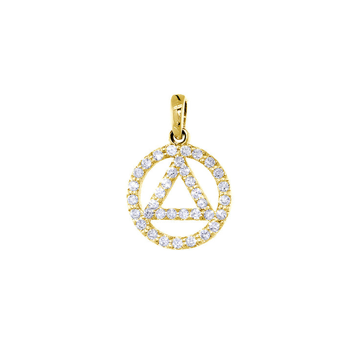 10mm Alcoholics Anonymous AA Sobriety Pendant, 0.20CT in 14k Yellow Gold
