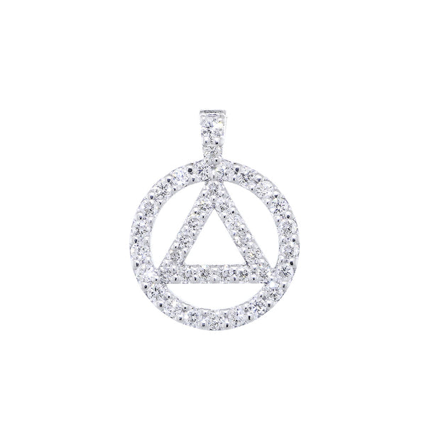 13mm Diamond Alcoholics Anonymous AA Sobriety Pendant, 0.45CT in 14k White Gold