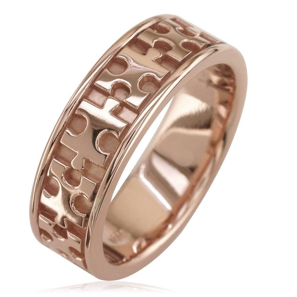 Autism Awareness Jigsaw Puzzle Piece Ring Band in 14k Pink, Rose Gold, Ring Sizes 9 to 13.5