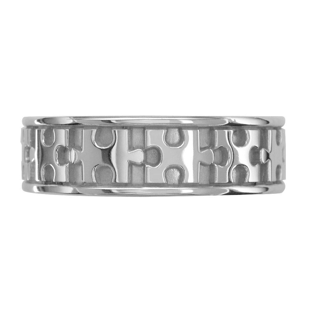 Autism Awareness Jigsaw Puzzle Piece Ring Band in Sterling Silver, Ring Sizes 9 to 13.5