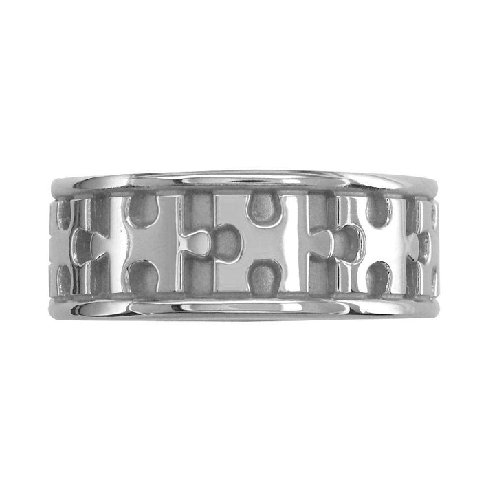 Autism Awareness Jigsaw Puzzle Piece Ring Band in 14k White Gold, Ring Sizes 3.5 to 8.5