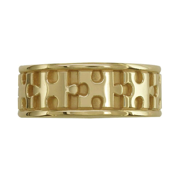 Autism Awareness Jigsaw Puzzle Piece Ring Band in 14k Yellow Gold, Ring Sizes 3.5 to 8.5