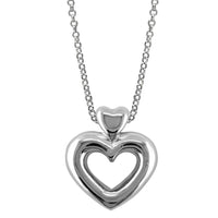 Small Solid Open Heart Charm with Heart Bail and Chain in Sterling Silver