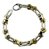 Mens Nut and Cable Links Bracelet in Bronze and Sterling Silver, 9 Inches