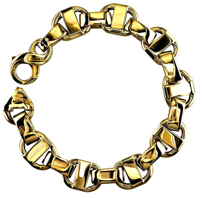 Domed Oval Link with Bar Bracelet in 14k White Gold