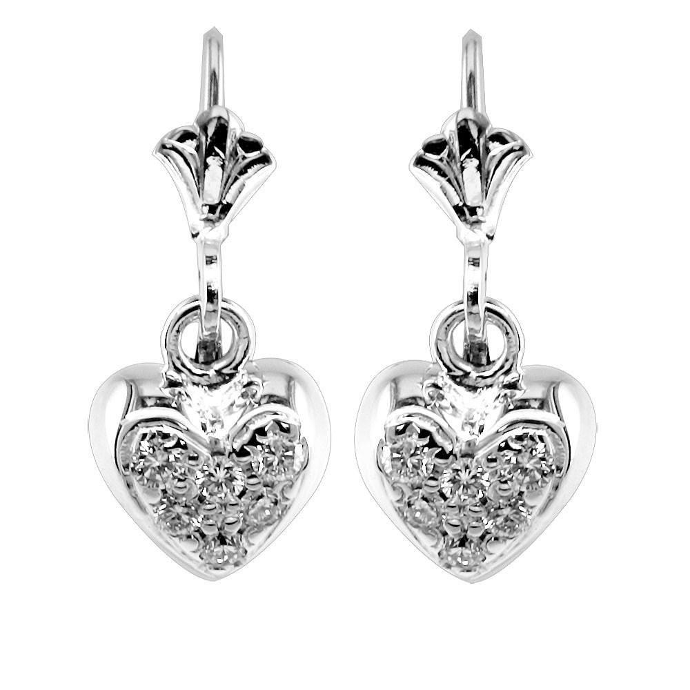 Dangling Mini Cubic Zirconia Heart Earrings in Sterling Silver