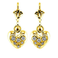 Dangling Mini Diamond Heart Earrings, 0.15CT in 14k Yellow Gold