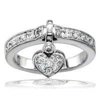 Dangling Heart Charm Diamond Ring in 18K White Gold, 0.25CT