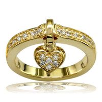 Dangling Heart Charm Diamond Ring in 18K Yellow Gold, 0.25CT