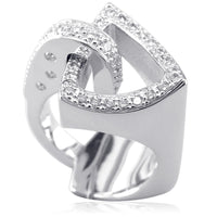 Contemporary Open Triangle Ring with Diamond Bar and Top, Burnished Sides in 14K, Diamonds On Bar Side