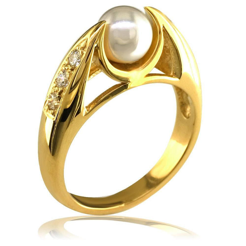 Ladies Pearl and Diamond Ring in 14K, 0.18CT