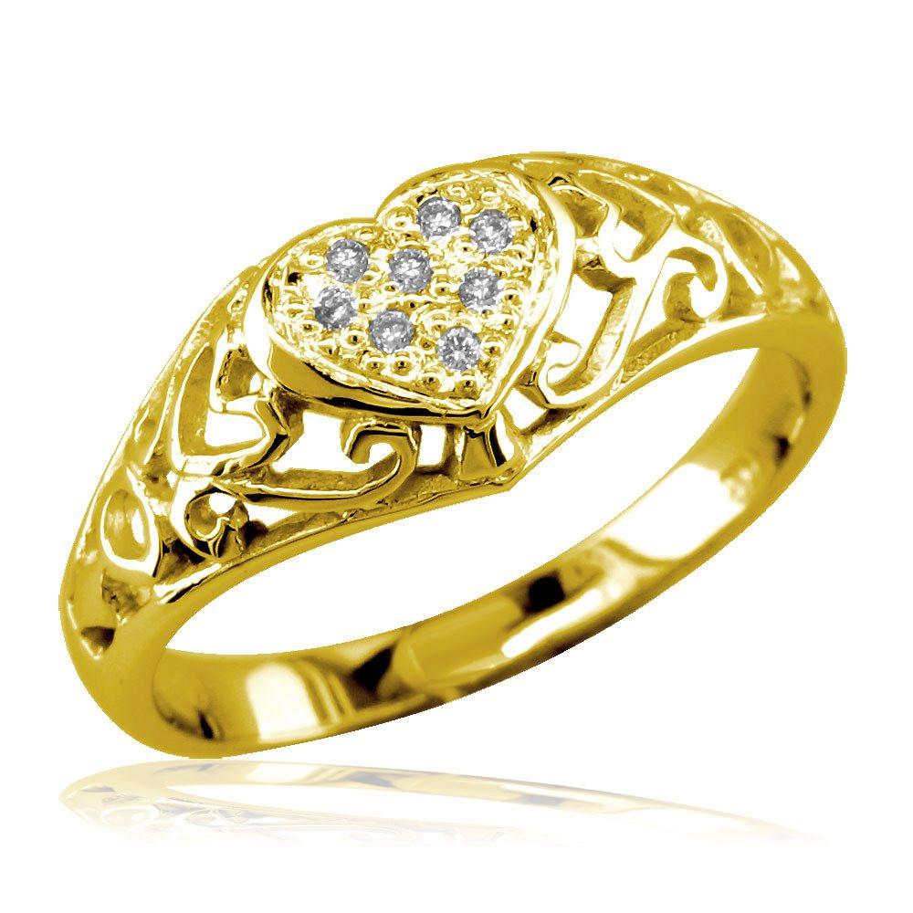 Delicate Vintage Style Diamond Heart Ring, 0.10CT in 14k Yellow Gold