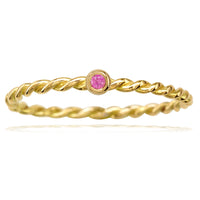 Thin Pink Sapphire Rope Ring in 14K Yellow Gold