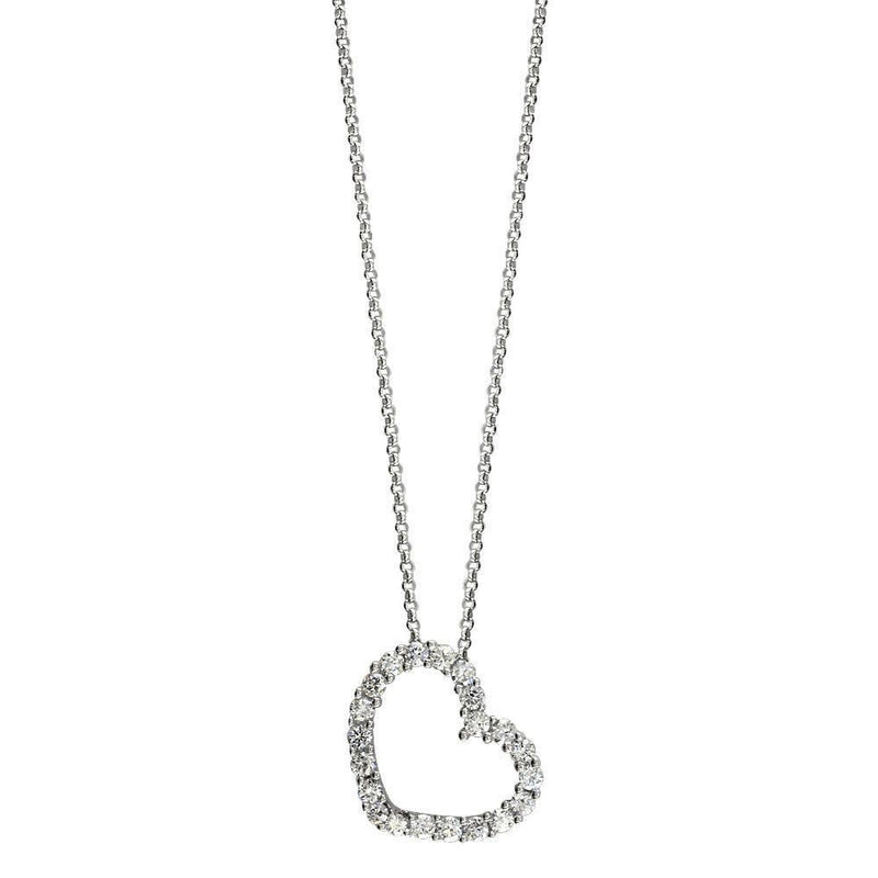 Small Open Diamond Heart Pendant and Chain in 14K White Gold