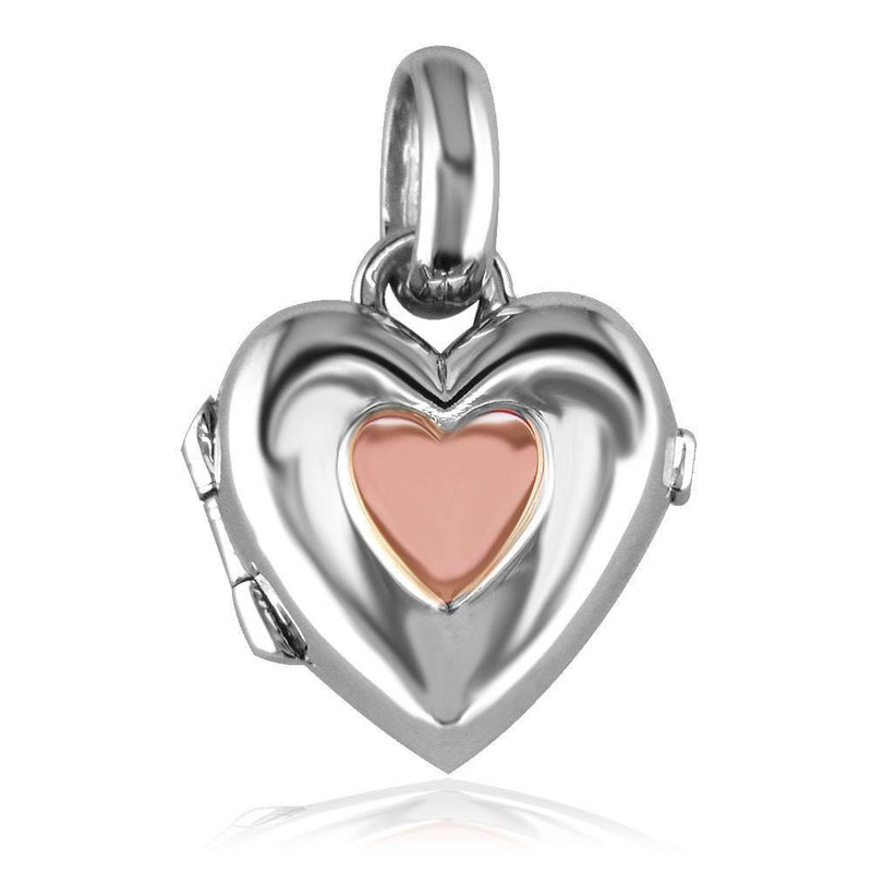 Heart Locket with Pink Heart in 14k White and Pink Gold
