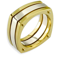 Two-Tone Square Shape Ring in 14K Yellow and White Gold