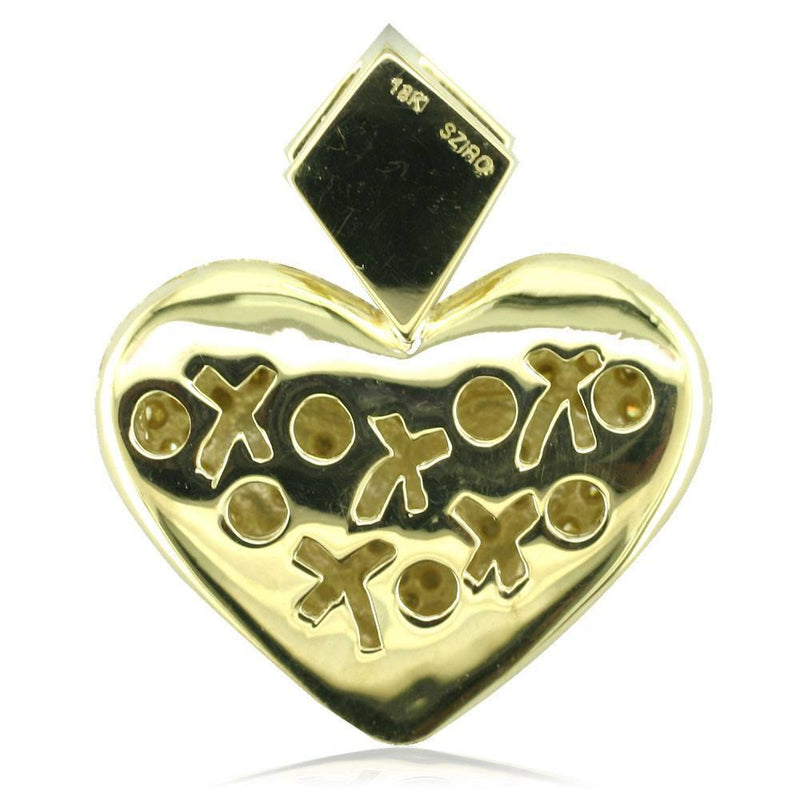 Large Puff Diamond Heart Pendant with Yellow Diamonds in 18K
