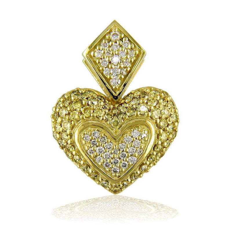 Medium Puff Diamond Heart Pendant in 18K with Large Bail and Yellow Diamonds