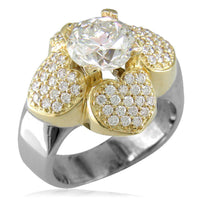 Large Diamond Flower Ring with Heart Petals