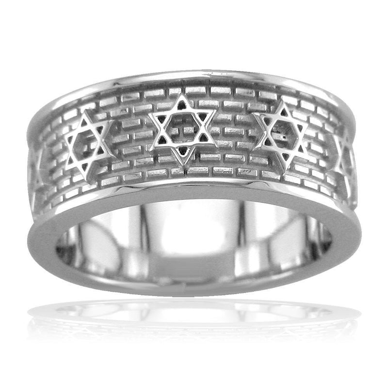 Jewish Star Of David and Brick Wall Ring in 14K White Gold
