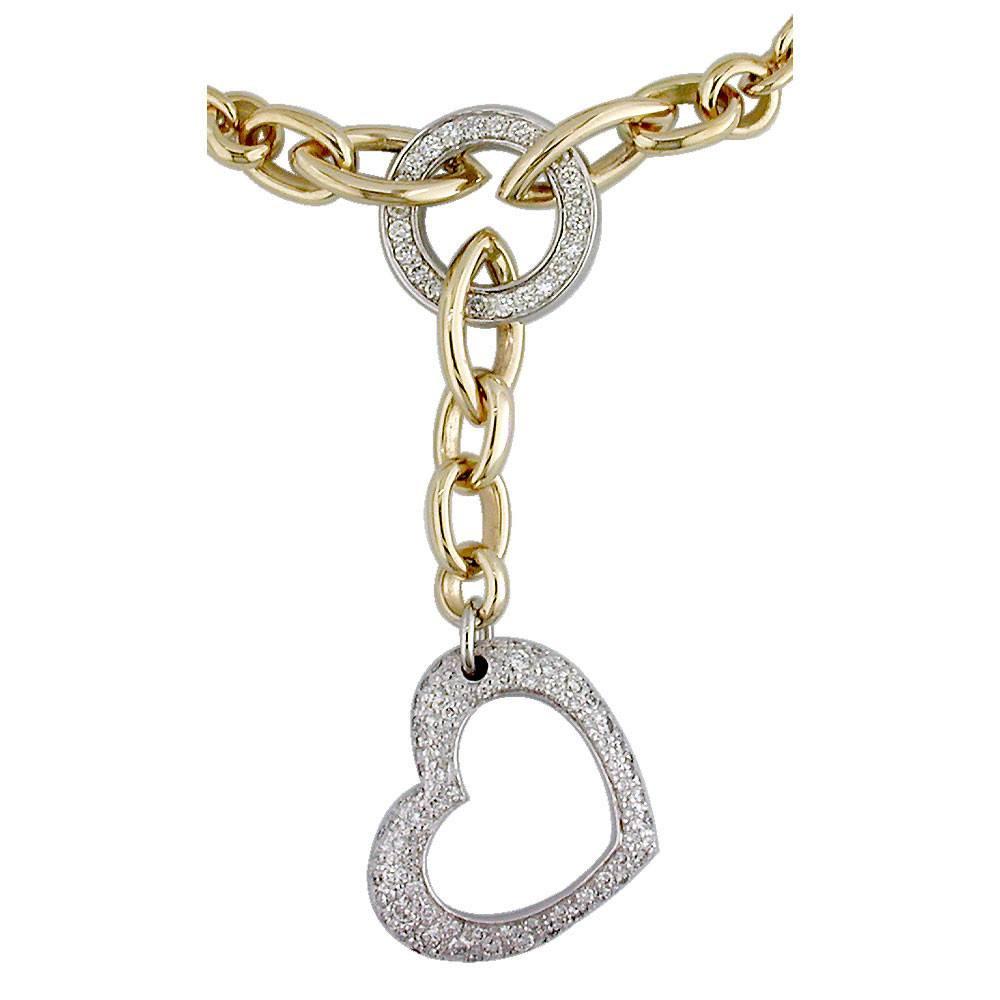 Diamond Heart and Circle Marquise Link Necklace