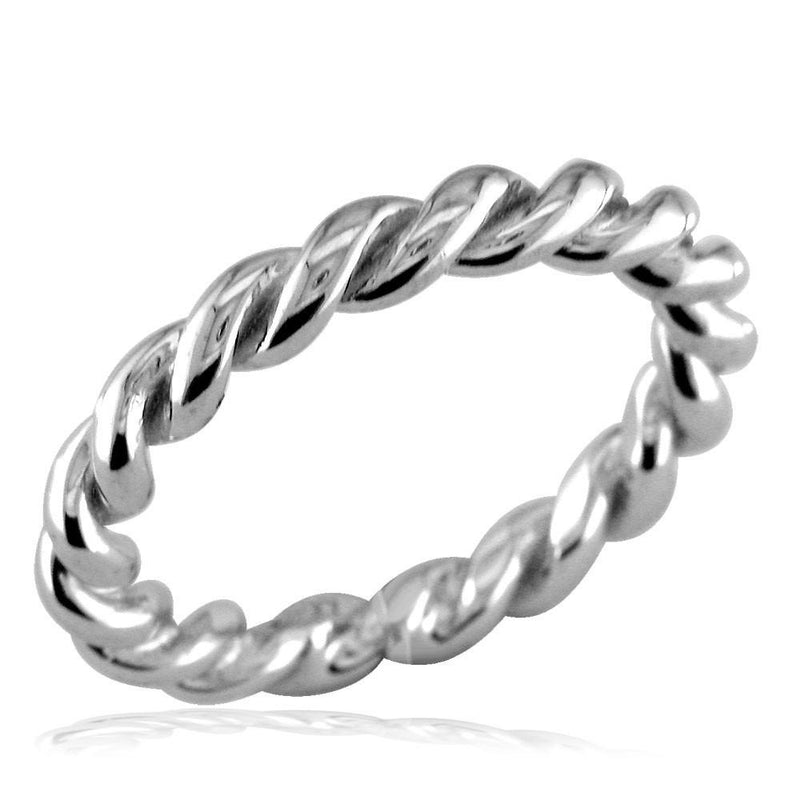Stackable Ladies Rope Ring in 14k White Gold