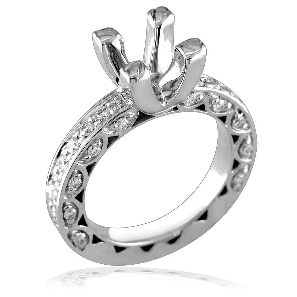 Round Diamond Engagement Ring Setting, 0.65CT Total Sides in 14K White Gold