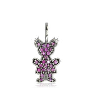Medium Sterling Silver and Genuine Pink Sapphires Girl Pendant, Heavy with Plain Loop Bail