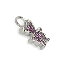 Medium Sterling Silver and Genuine Pink Sapphires Girl Pendant, Heavy with Plain Loop Bail