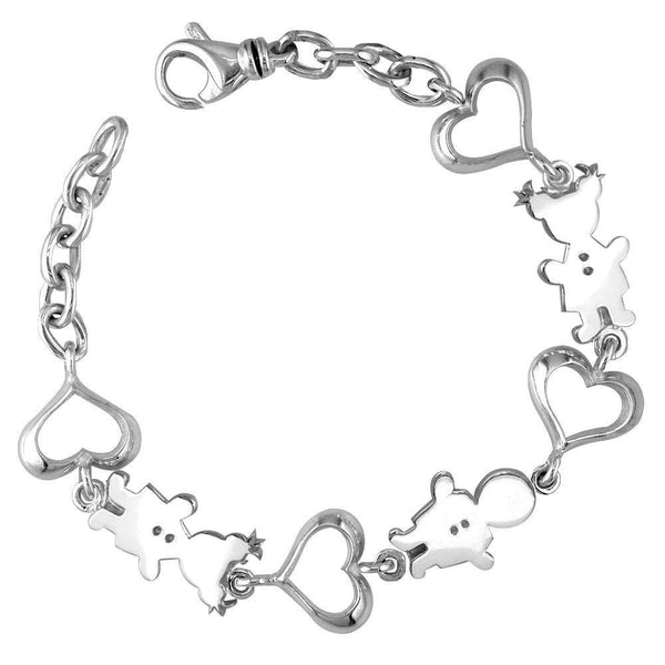 Classic Kids Sterling Silver Heart Charm Bracelet, 1 Boy and 2 Girls