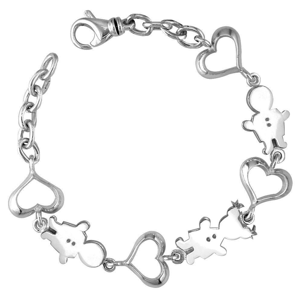 Classic Kids Sterling Silver Heart Charm Bracelet, 2 Boys and 1 Girl